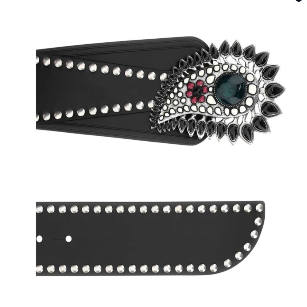 ISABEL MARANT Aliette Black Studded Leather Belt with Stone Accents NEW - 75cm - Picture 5 of 9